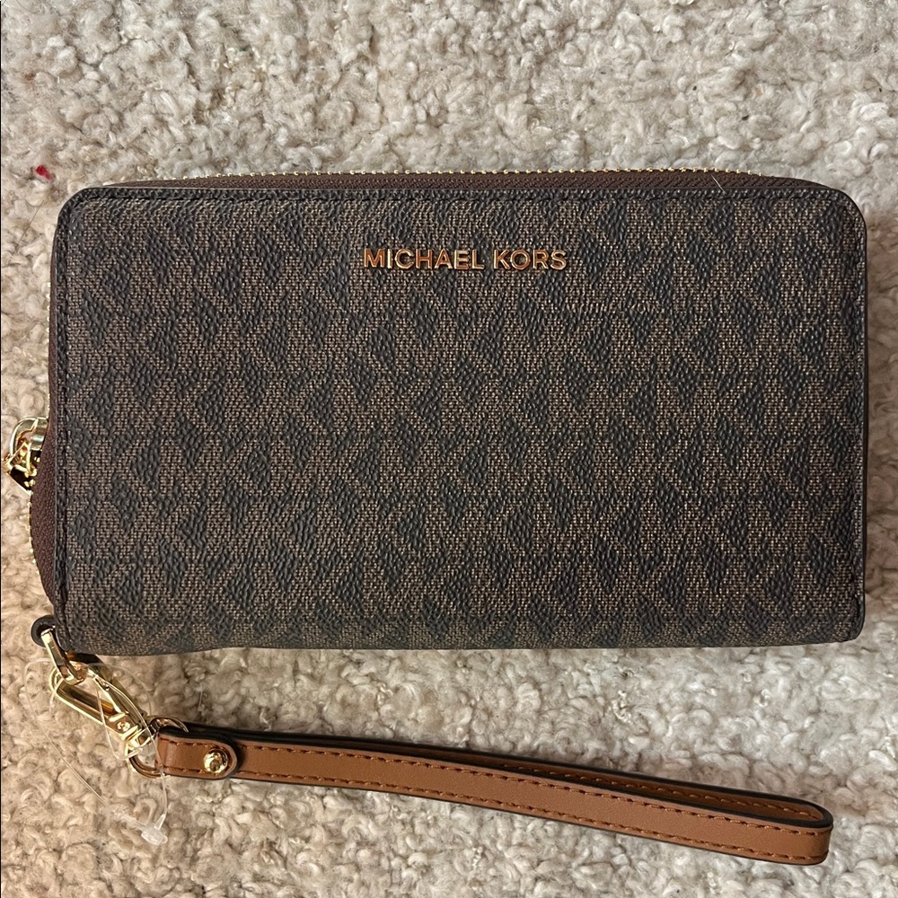 Michael Kors Tan and Gold Logo Card Window Wallet